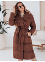 BASIC Hnedý dlhý dámsky prešívaný kabát s pásikom FAVI TY4962