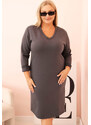 Kesi Grafitové Plus Size šaty s výstrihom do V a 3/4 rukávmi