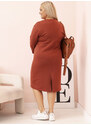 Kesi Tehlové Plus Size šaty s výstrihom do V a 3/4 rukávmi