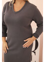 Kesi Grafitové Plus Size šaty s výstrihom do V a 3/4 rukávmi
