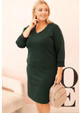Kesi Tmavozelené Plus Size šaty s výstrihom do V a 3/4 rukávmi