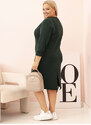 Kesi Tmavozelené Plus Size šaty s výstrihom do V a 3/4 rukávmi