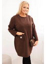 K-Fashion Dámske Plus veľkosť maslové šaty s vreckom a 3/4 rukávmi hnedé
