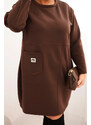 K-Fashion Dámske Plus veľkosť maslové šaty s vreckom a 3/4 rukávmi hnedé