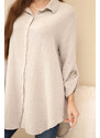 K-Fashion Bavlnená mušelínová košeľa nadrozmernej veľkosti tmavo béžová