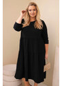 K-Fashion Dámske bavlnené plus veľkosť šaty s volánikmi a volánovými rukávmi čierne