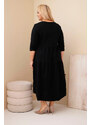 K-Fashion Dámske bavlnené plus veľkosť šaty s volánikmi a volánovými rukávmi čierne