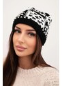 MladaModa Dámska čiapka s farebnou priadzou a hrubým úpletom K355 čierna+biela