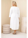 K-Fashion Dámske bavlnené šaty s volánmi a volánovými rukávmi v bielej farbe
