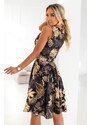 Numoco Čierne midi šaty s elegantným vrškom a rozšíreným spodným dielom - zlaté listy 114-18