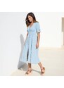 Dlhé rozšírené šaty z denimu na gombíky zapratá modrá 036 Blancheporte