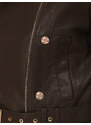 BASIC Dámska hnedá koženková bunda typu krivák so zipsami