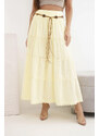 K-Fashion Dámska maxi bavlnená sukňa s čipkovou výšivkou a elastickým pásom žltá