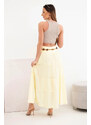 K-Fashion Dámska maxi bavlnená sukňa s čipkovou výšivkou a elastickým pásom žltá