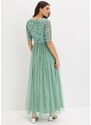 bonprix Večerné šaty z jemného tylu s flitrovanou výšivkou, farba zelená